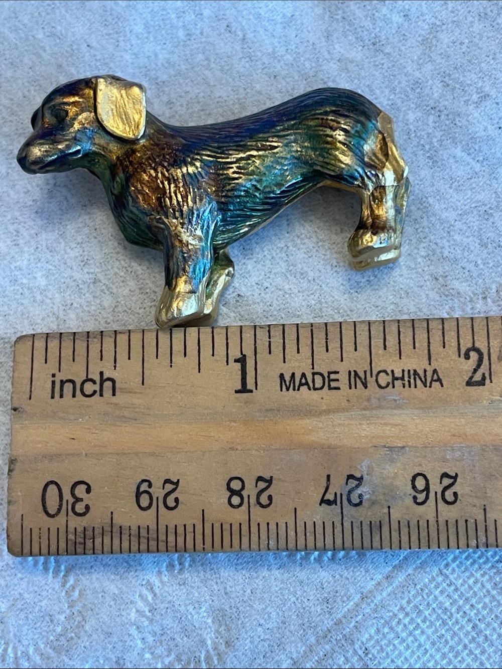 Dachshund Dog Brooch- Iridescent Green & Gold - Picture 6 of 8